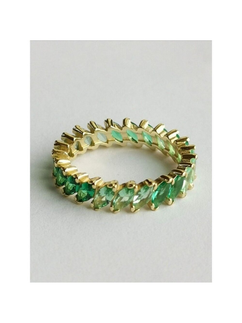Eternity band ring Green Apatite 14k on Sterling Silver size 8